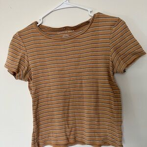 American Eagle Outfitters Brown Tan Ribbed Crop Tee